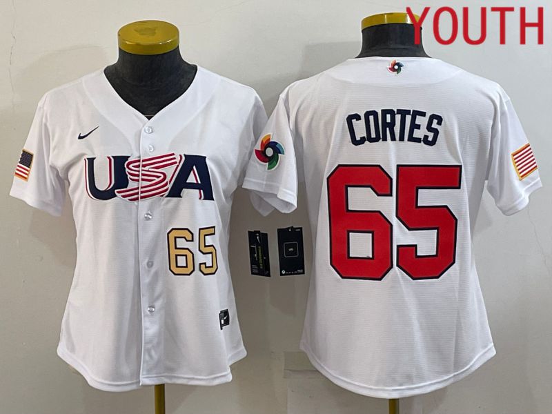 Youth 2023 World Cub USA #65 Cortes White MLB Jersey2